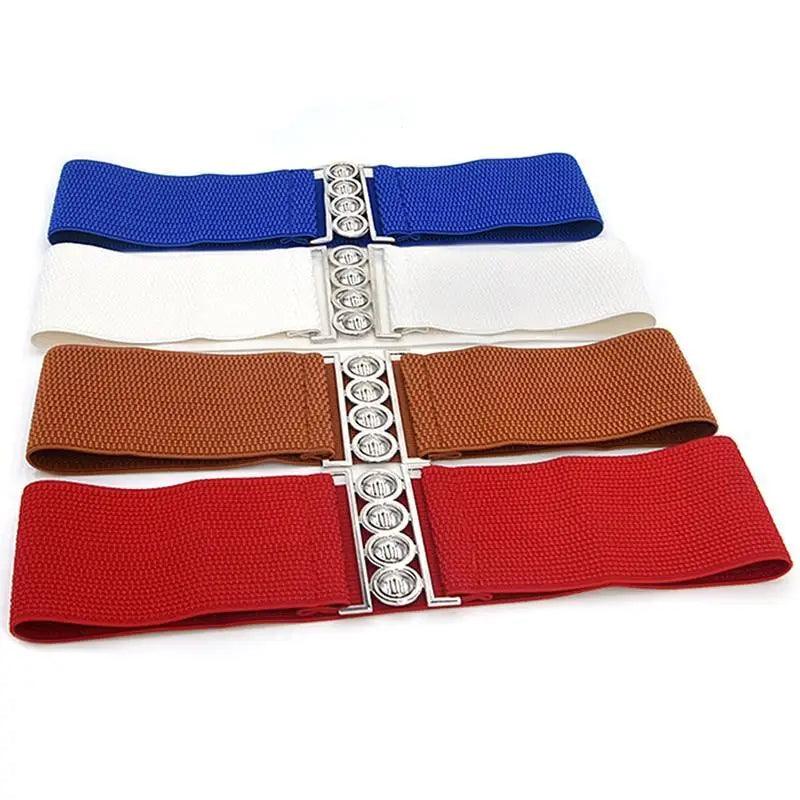 Ceintures Classiques Élastiques Modernes à Boucle en Métal Argenté Large en Tissu pour Femmes Tendance