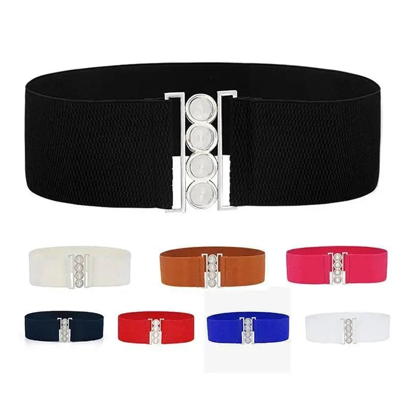 Ceintures Classiques Élastiques Modernes à Boucle en Métal Argenté Large en Tissu pour Femmes Tendance