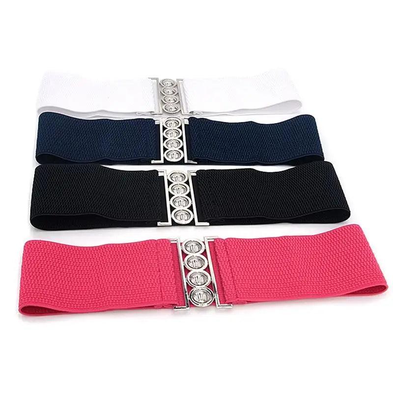 Ceintures Classiques Élastiques Modernes à Boucle en Métal Argenté Large en Tissu pour Femmes Tendance