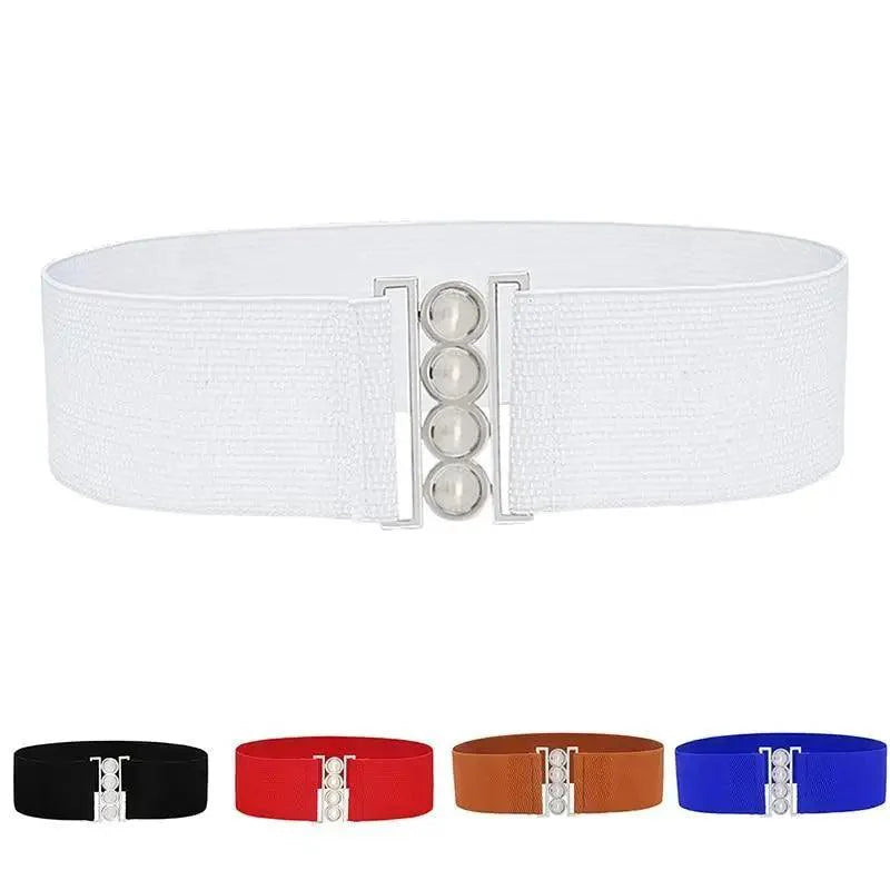Ceintures Classiques Élastiques Modernes à Boucle en Métal Argenté Large en Tissu pour Femmes Tendance