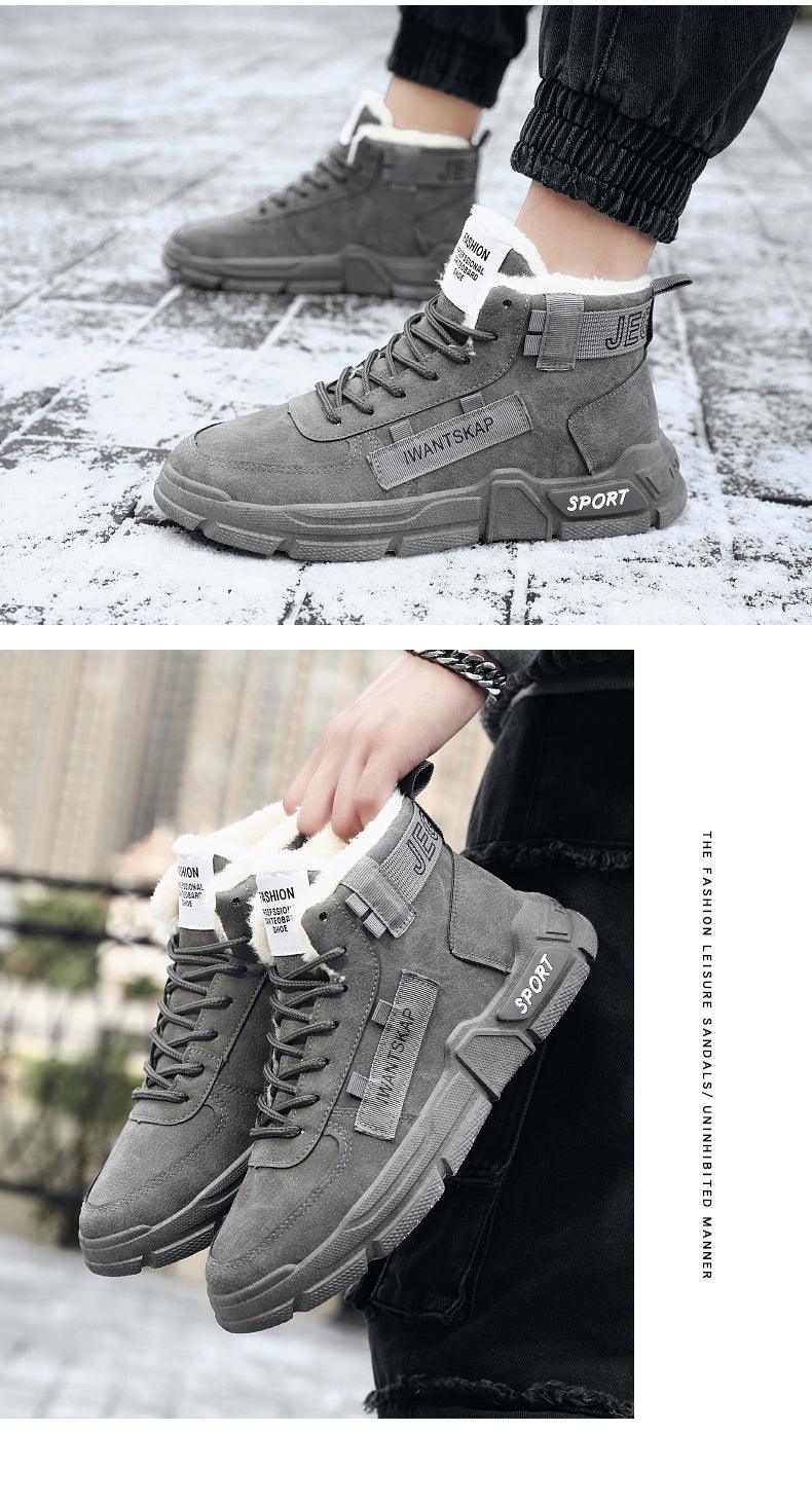 Bottes d'hiver modernes pour hommes, légères, antidérapantes, à lacets, chaudes, baskets d'extérieur, chaussures décontractées montantes en coton, baskets d'automne résistantes à l'eau pour la marche et le camping.