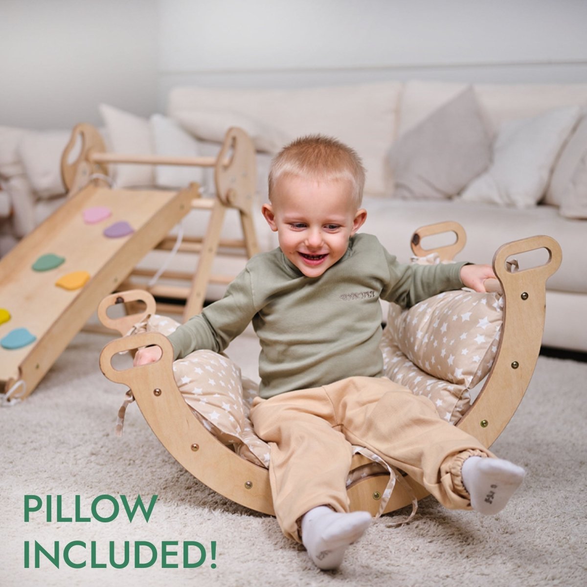 Ensemble d'escalade Montessori 4 en 1 : Triangle de Pikler, arche, planche de glisse et coussin pour tout-petits (1-3 ans)