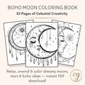Livre de coloriage Lune Bohème – Téléchargement instantané de 52 pages