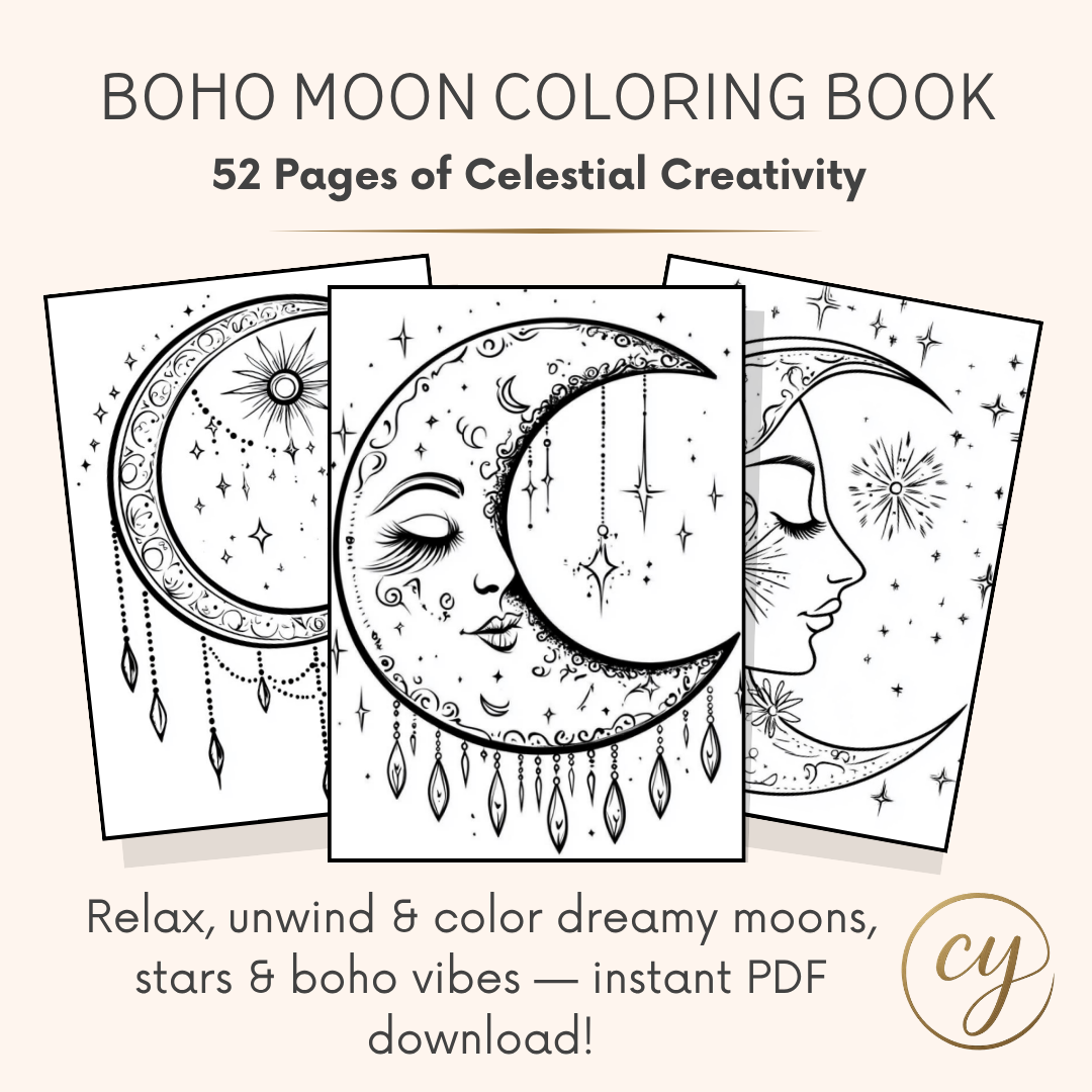 Livre de coloriage Lune Bohème – Téléchargement instantané de 52 pages