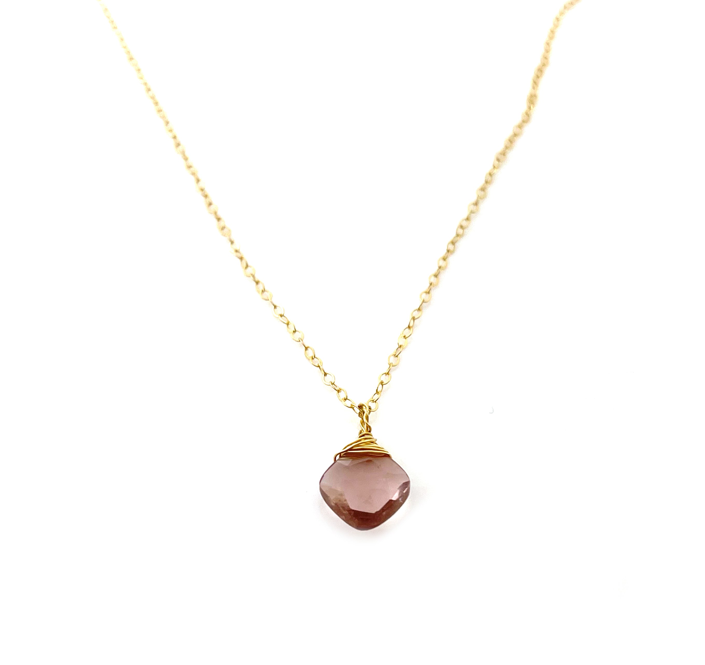 Collier Morganite Briolette Or Rempli 14k