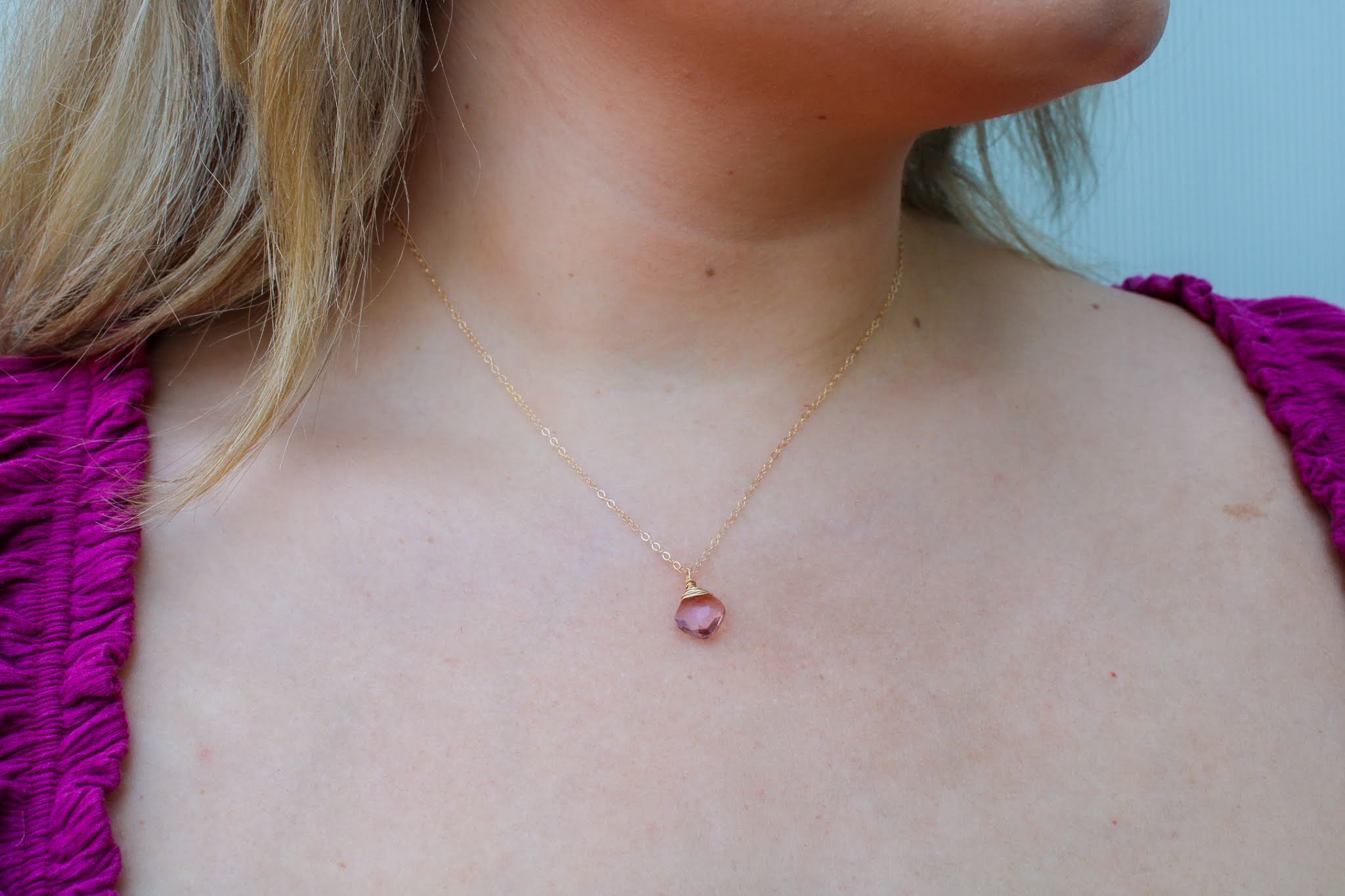 Collier Morganite Briolette Or Rempli 14k