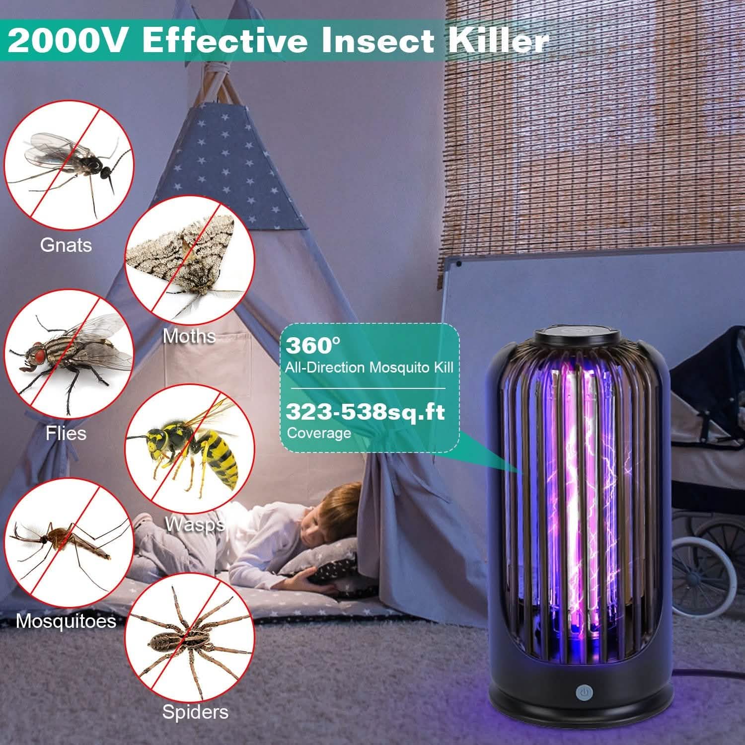 Lampe Anti-Moustiques 2000V Contrôle des Nuisibles Haute Puissance