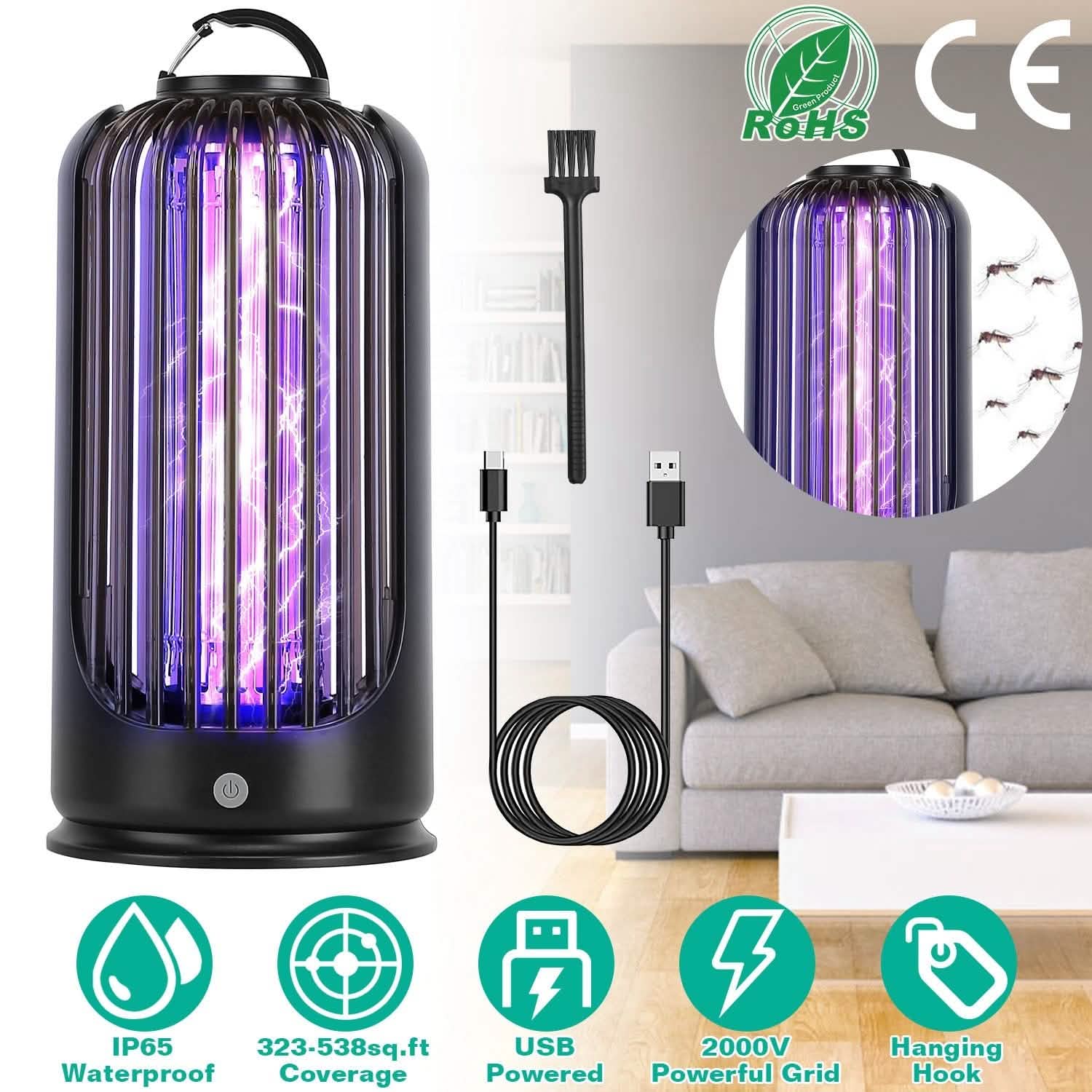 Lampe Anti-Moustiques 2000V Contrôle des Nuisibles Haute Puissance