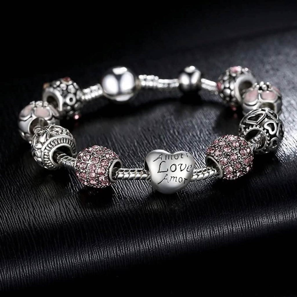 Bracelet jonc avec pendentif cœur gravé « LOVE » pour la fête des mères