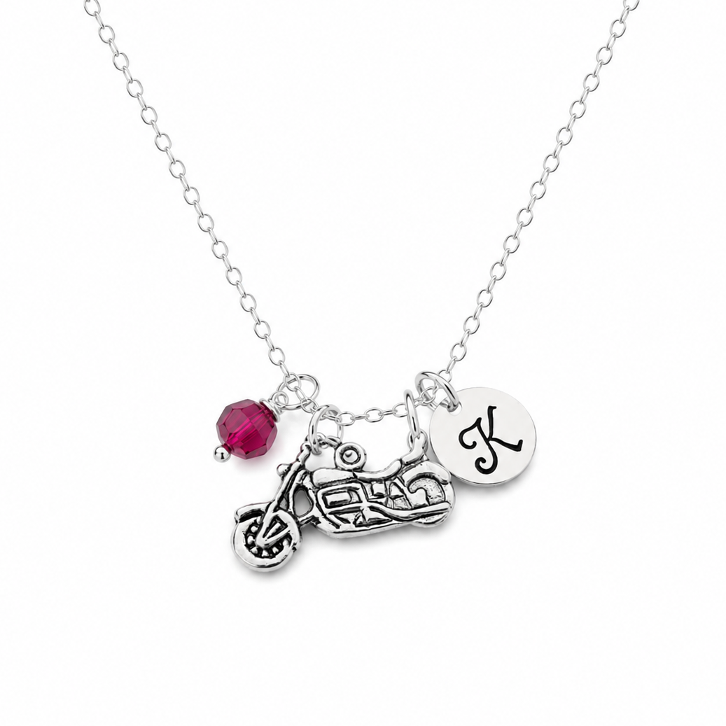 Collier Moto Personnalisé – Argent Sterling avec Pierre de Naissance ou Perle