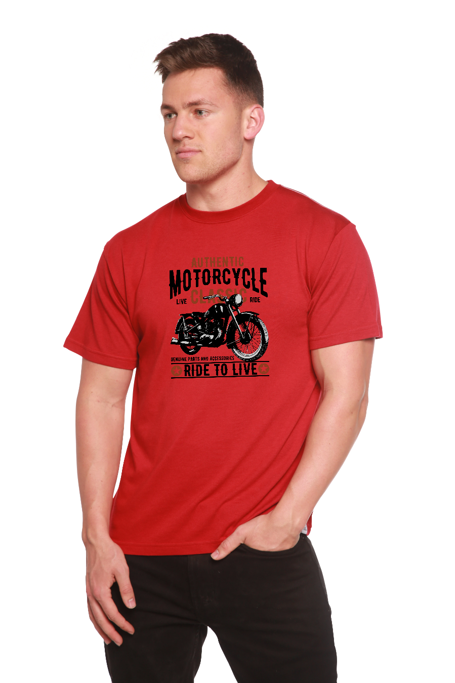 T-shirt graphique classique à manches courtes en bambou viscose/coton biologique pour homme - Moto