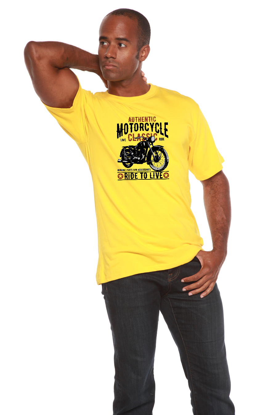 T-shirt graphique classique à manches courtes en bambou viscose/coton biologique pour homme - Moto