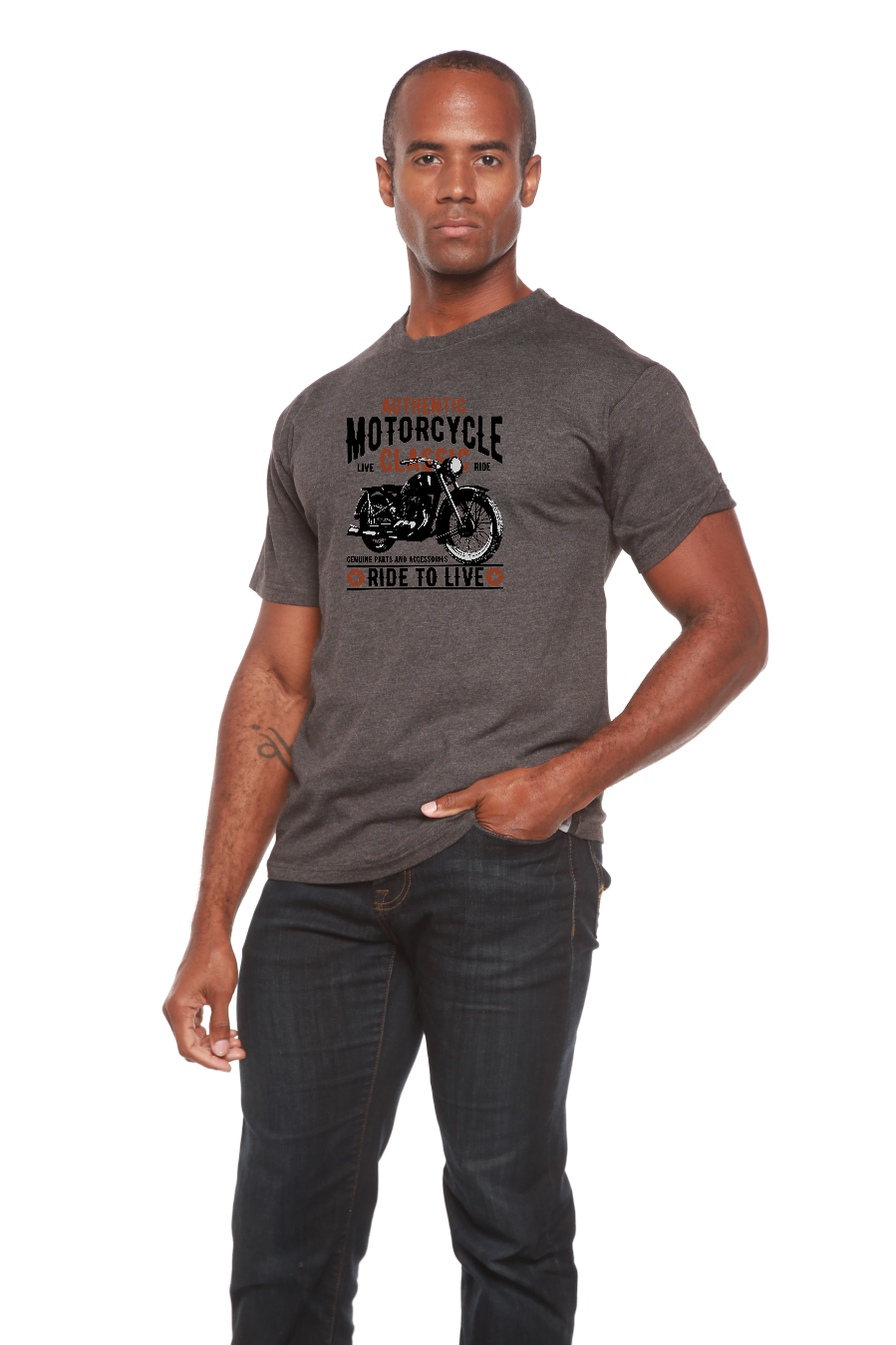 T-shirt graphique classique à manches courtes en bambou viscose/coton biologique pour homme - Moto