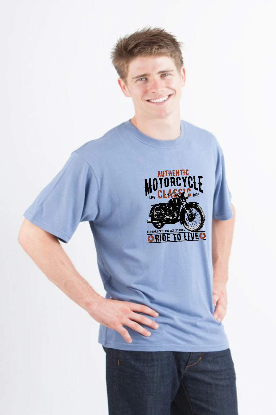 T-shirt graphique classique à manches courtes en bambou viscose/coton biologique pour homme - Moto