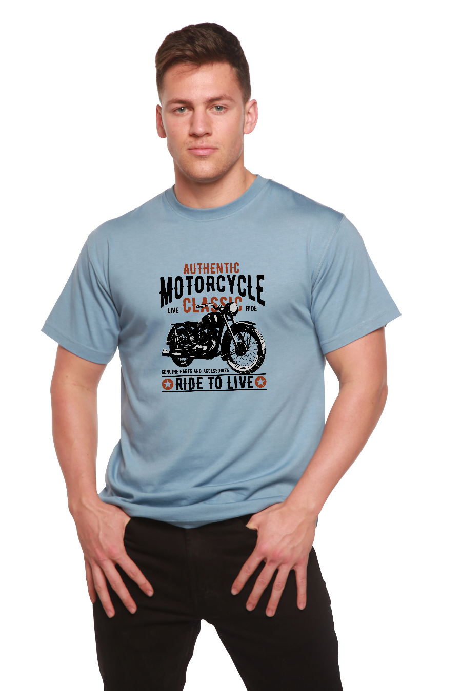 T-shirt graphique classique à manches courtes en bambou viscose/coton biologique pour homme - Moto