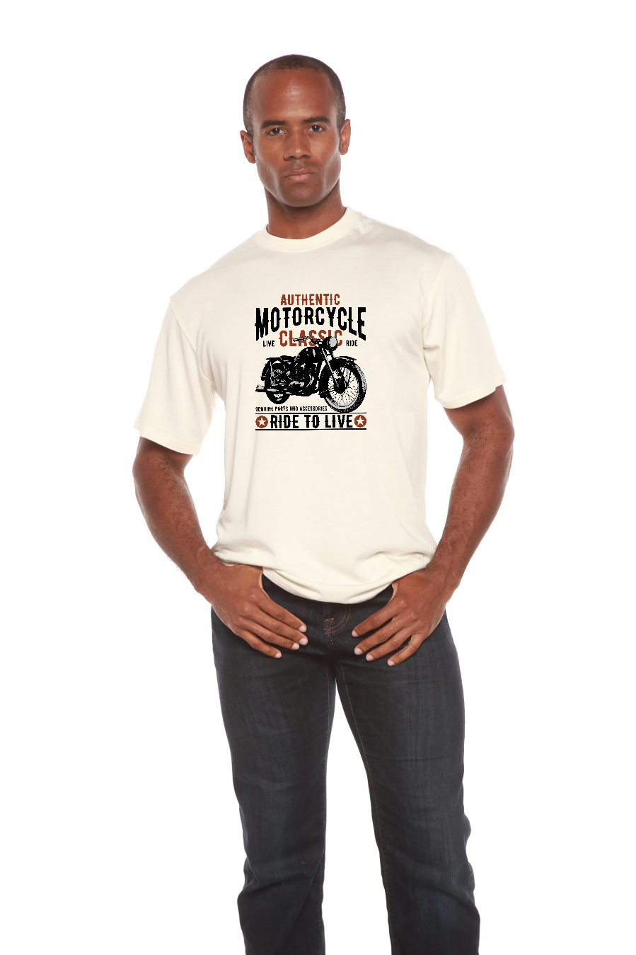 T-shirt graphique classique à manches courtes en bambou viscose/coton biologique pour homme - Moto