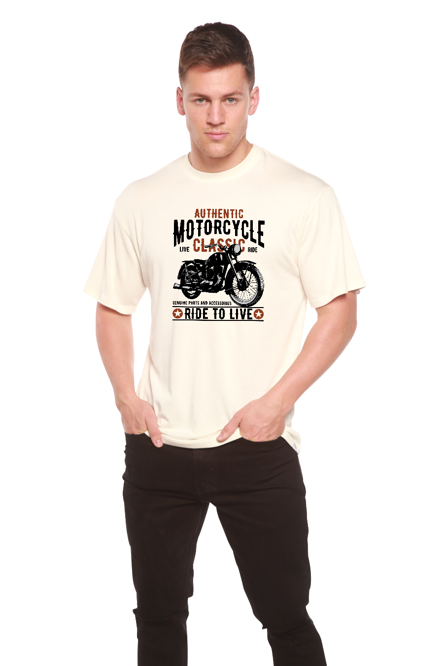 T-shirt graphique classique à manches courtes en bambou viscose/coton biologique pour homme - Moto
