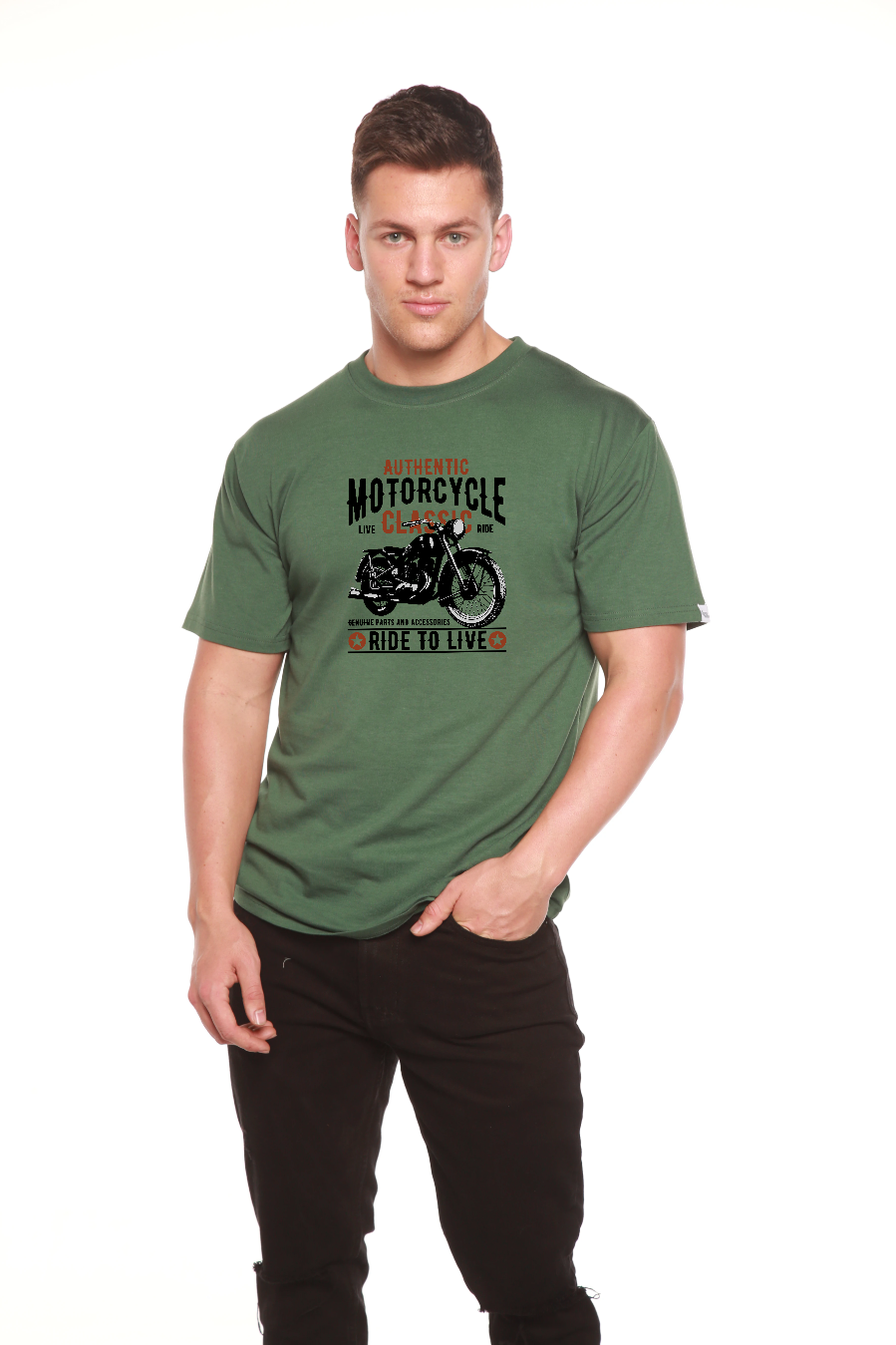 T-shirt graphique classique à manches courtes en bambou viscose/coton biologique pour homme - Moto