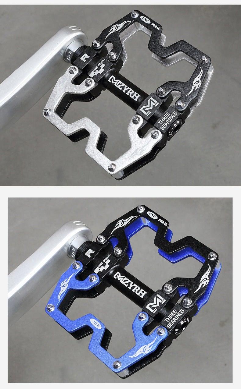Pédales de VTT Vélo Ultraléger Alliage d'aluminium 3 roulements Pédales de vélo Pédales plates de vélo Ultralégères Alliage d'aluminium Roulement scellé avec cales Pédale adaptée pour VTT Vélo