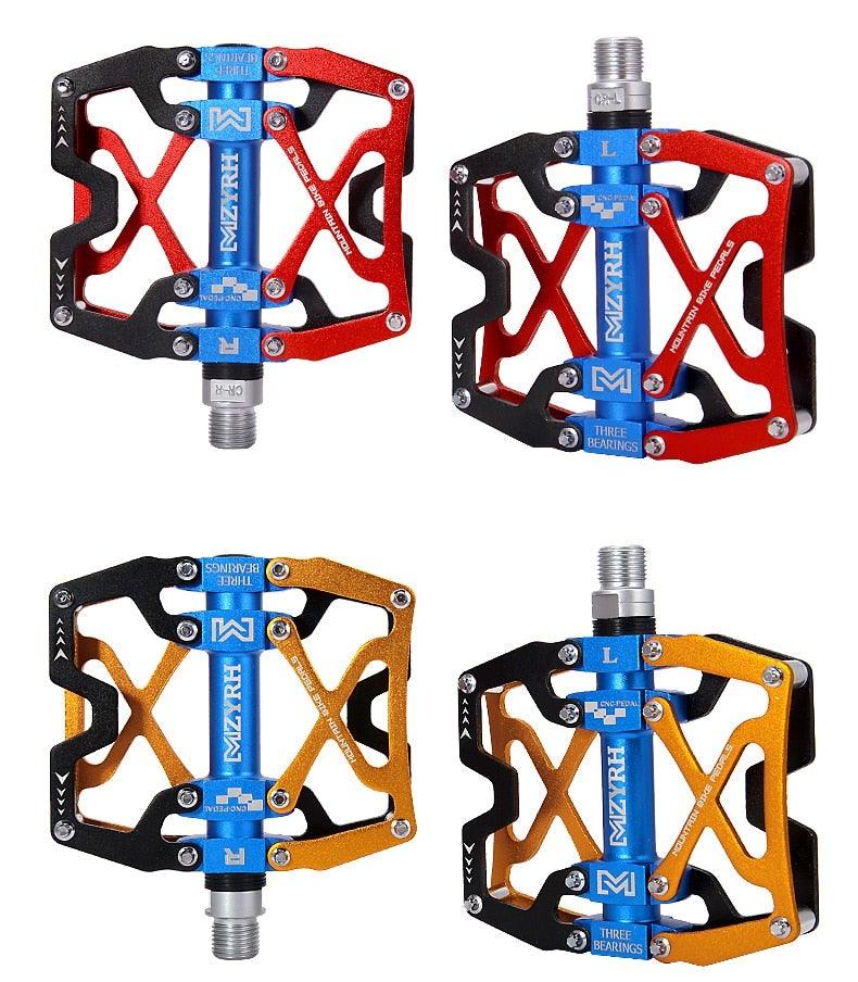 Pédales de VTT Vélo Ultraléger Alliage d'aluminium 3 roulements Pédales de vélo Pédales plates de vélo Ultralégères Alliage d'aluminium Roulement scellé avec cales Pédale adaptée pour VTT Vélo