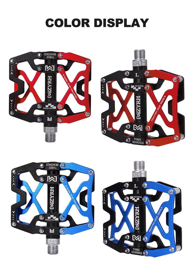 Pédales de VTT Vélo Ultraléger Alliage d'aluminium 3 roulements Pédales de vélo Pédales plates de vélo Ultralégères Alliage d'aluminium Roulement scellé avec cales Pédale adaptée pour VTT Vélo