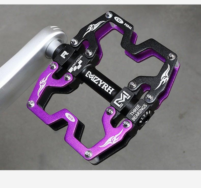 Pédales de VTT Vélo Ultraléger Alliage d'aluminium 3 roulements Pédales de vélo Pédales plates de vélo Ultralégères Alliage d'aluminium Roulement scellé avec cales Pédale adaptée pour VTT Vélo