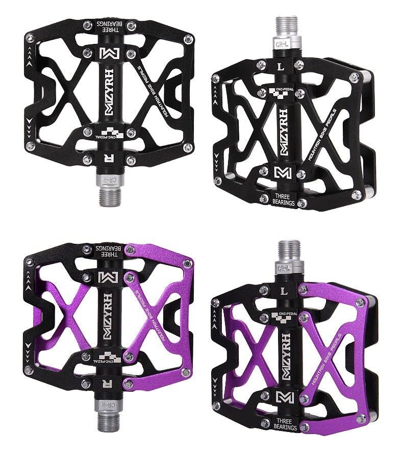 Pédales de VTT Vélo Ultraléger Alliage d'aluminium 3 roulements Pédales de vélo Pédales plates de vélo Ultralégères Alliage d'aluminium Roulement scellé avec cales Pédale adaptée pour VTT Vélo