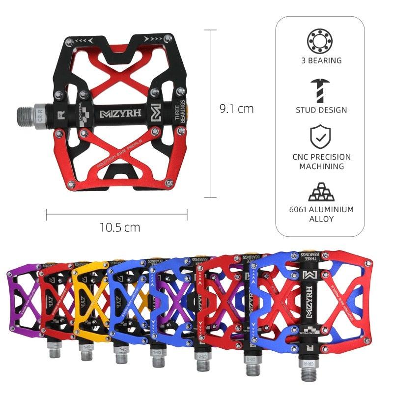 Pédales de VTT Vélo Ultraléger Alliage d'aluminium 3 roulements Pédales de vélo Pédales plates de vélo Ultralégères Alliage d'aluminium Roulement scellé avec cales Pédale adaptée pour VTT Vélo