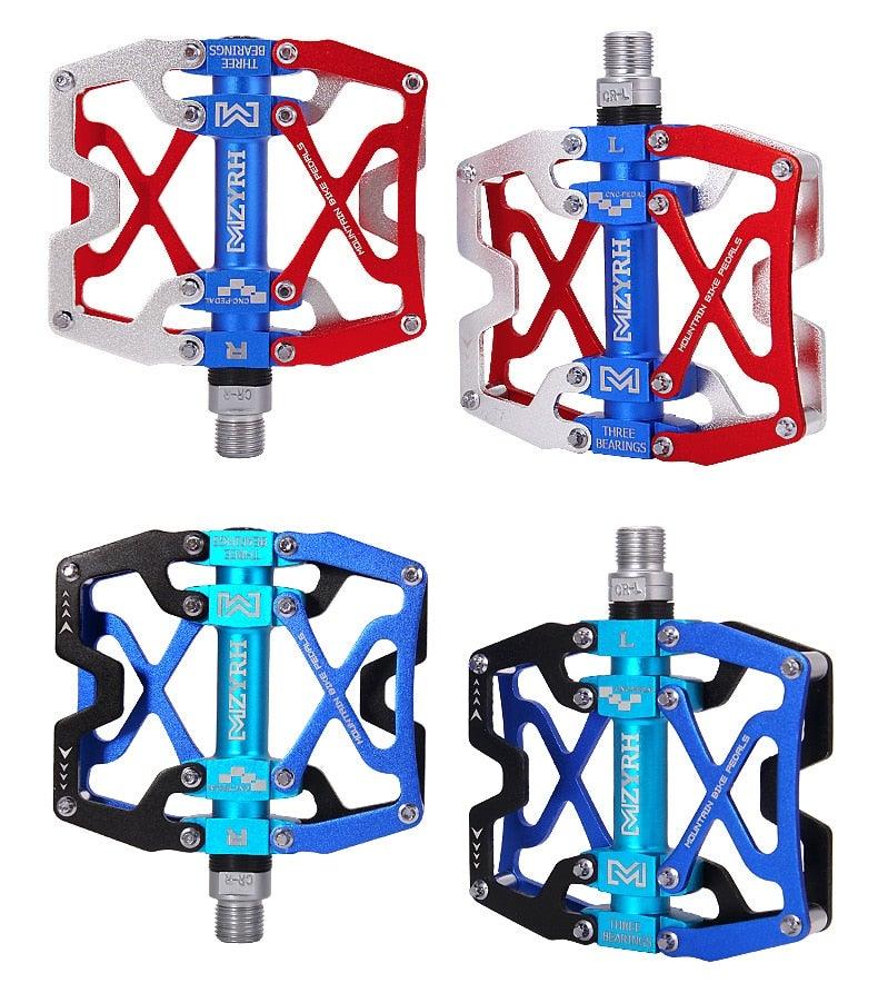 Pédales de VTT Vélo Ultraléger Alliage d'aluminium 3 roulements Pédales de vélo Pédales plates de vélo Ultralégères Alliage d'aluminium Roulement scellé avec cales Pédale adaptée pour VTT Vélo