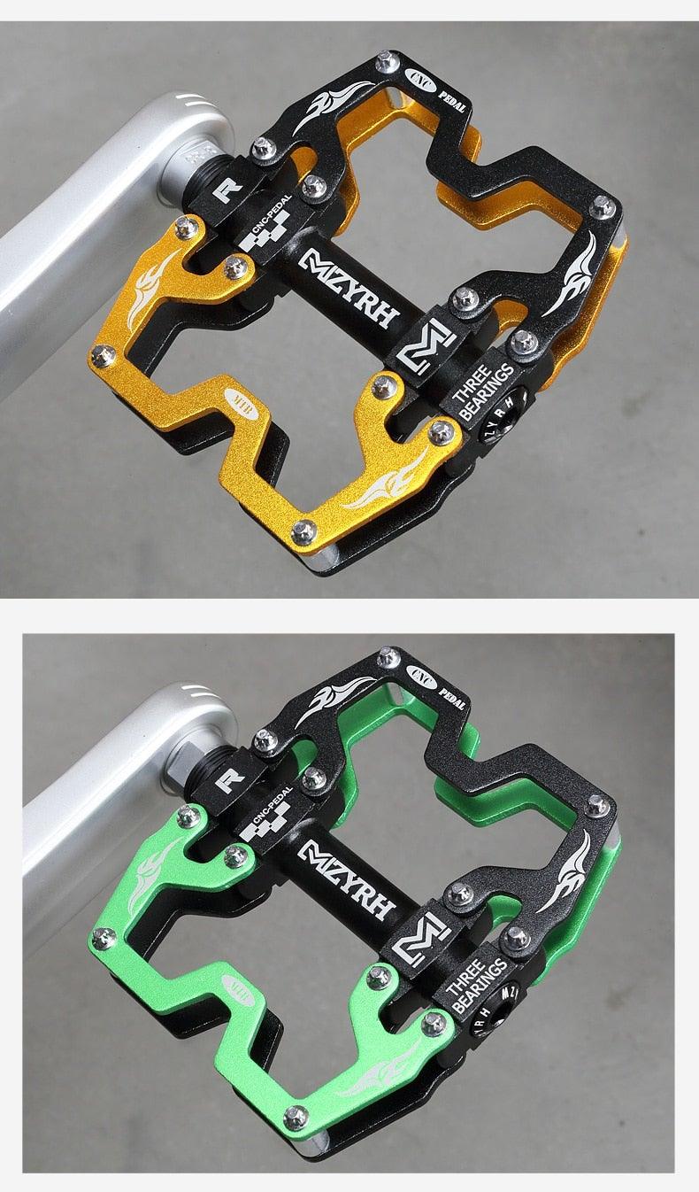 Pédales de VTT Vélo Ultraléger Alliage d'aluminium 3 roulements Pédales de vélo Pédales plates de vélo Ultralégères Alliage d'aluminium Roulement scellé avec cales Pédale adaptée pour VTT Vélo