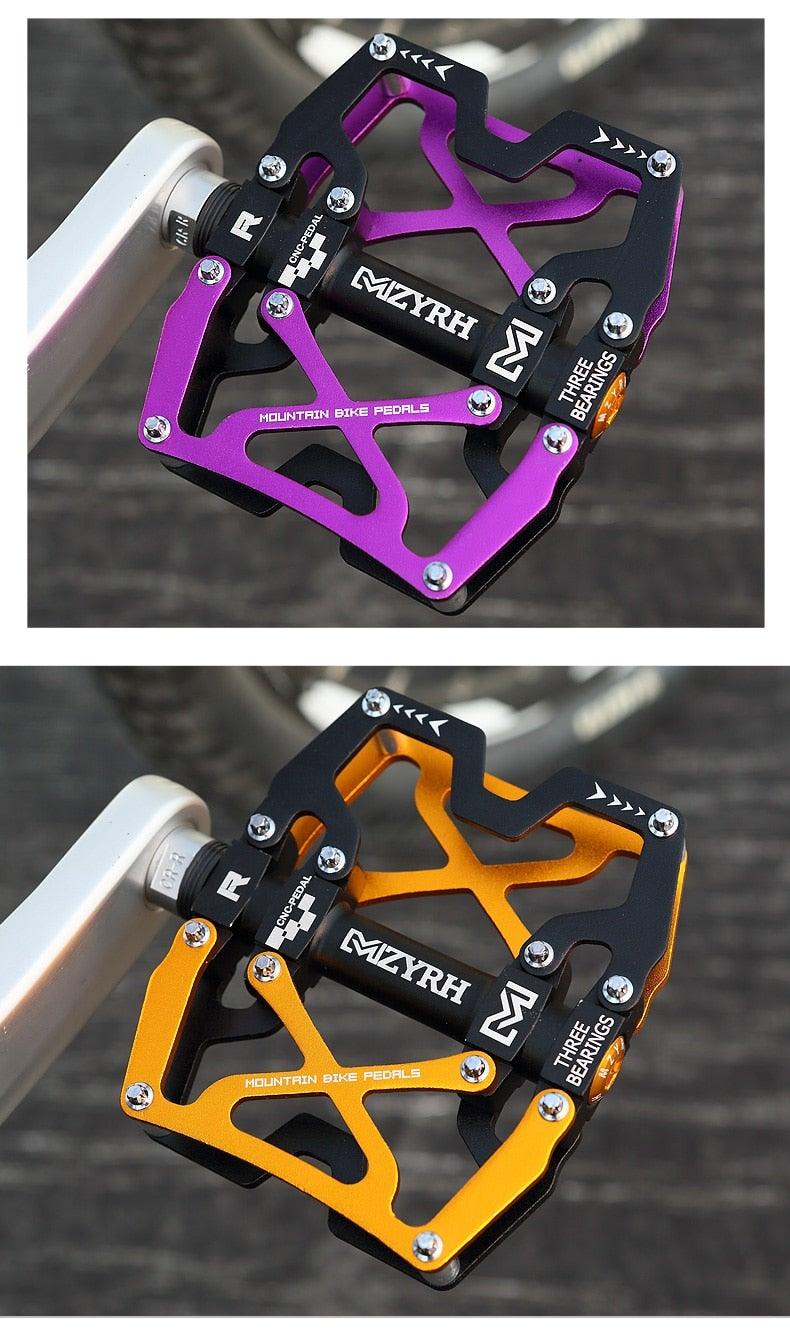 Pédales de VTT Vélo Ultraléger Alliage d'aluminium 3 roulements Pédales de vélo Pédales plates de vélo Ultralégères Alliage d'aluminium Roulement scellé avec cales Pédale adaptée pour VTT Vélo