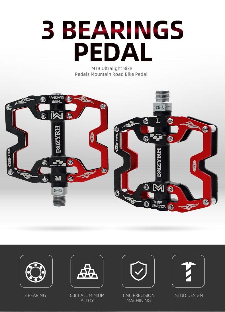 Pédales de VTT Vélo Ultraléger Alliage d'aluminium 3 roulements Pédales de vélo Pédales plates de vélo Ultralégères Alliage d'aluminium Roulement scellé avec cales Pédale adaptée pour VTT Vélo