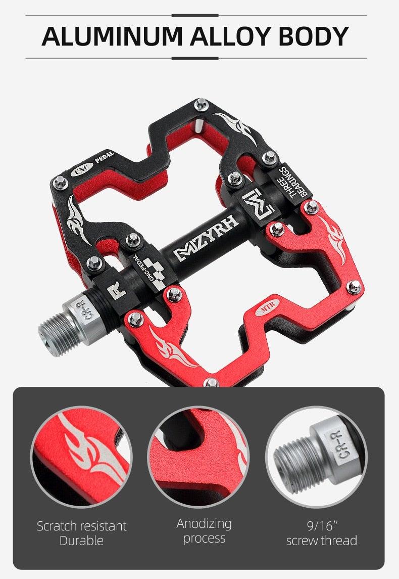 Pédales de VTT Vélo Ultraléger Alliage d'aluminium 3 roulements Pédales de vélo Pédales plates de vélo Ultralégères Alliage d'aluminium Roulement scellé avec cales Pédale adaptée pour VTT Vélo