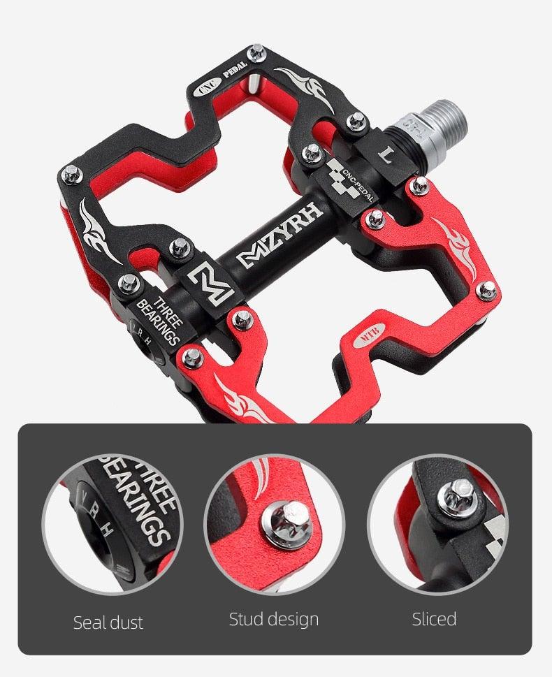 Pédales de VTT Vélo Ultraléger Alliage d'aluminium 3 roulements Pédales de vélo Pédales plates de vélo Ultralégères Alliage d'aluminium Roulement scellé avec cales Pédale adaptée pour VTT Vélo