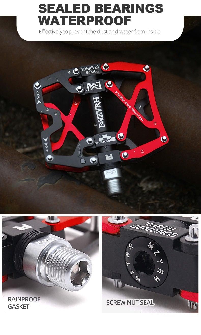 Pédales de VTT Vélo Ultraléger Alliage d'aluminium 3 roulements Pédales de vélo Pédales plates de vélo Ultralégères Alliage d'aluminium Roulement scellé avec cales Pédale adaptée pour VTT Vélo