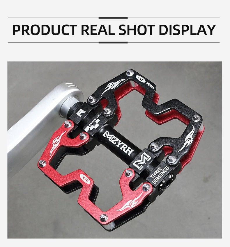 Pédales de VTT Vélo Ultraléger Alliage d'aluminium 3 roulements Pédales de vélo Pédales plates de vélo Ultralégères Alliage d'aluminium Roulement scellé avec cales Pédale adaptée pour VTT Vélo