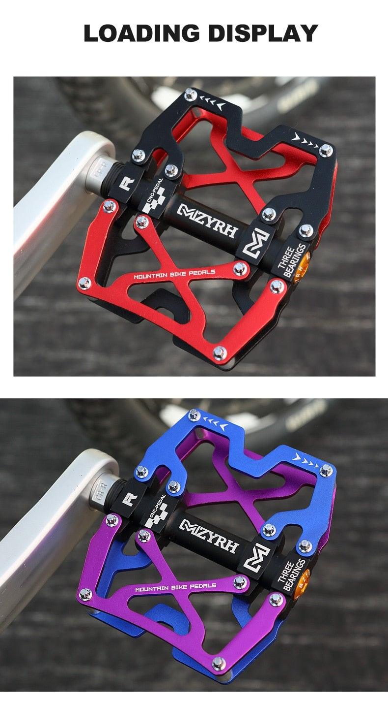 Pédales de VTT Vélo Ultraléger Alliage d'aluminium 3 roulements Pédales de vélo Pédales plates de vélo Ultralégères Alliage d'aluminium Roulement scellé avec cales Pédale adaptée pour VTT Vélo