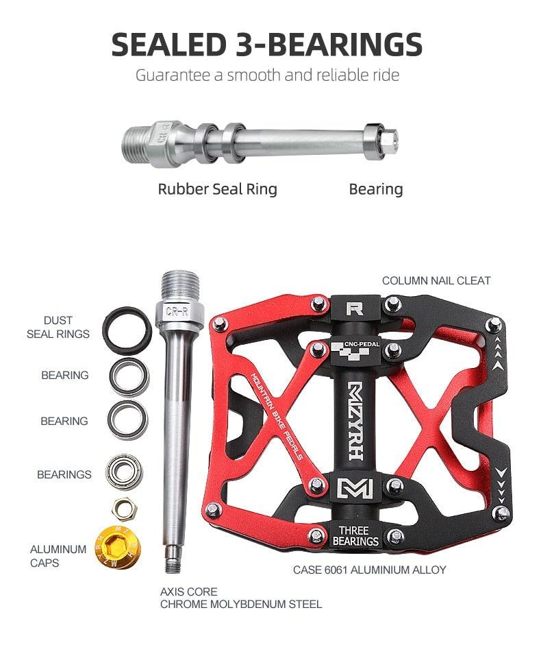 Pédales de VTT Vélo Ultraléger Alliage d'aluminium 3 roulements Pédales de vélo Pédales plates de vélo Ultralégères Alliage d'aluminium Roulement scellé avec cales Pédale adaptée pour VTT Vélo