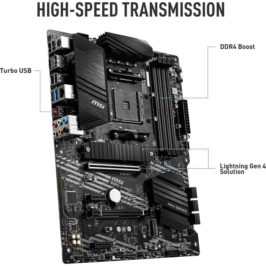 Carte mère MSI B550-A PRO ProSeries (AMD AM4, DDR4, PCIe 4.0, SATA 6Gb/s, M.2, USB 3.2 Gen 2, HDMI/DP, ATX) (Reconditionné)