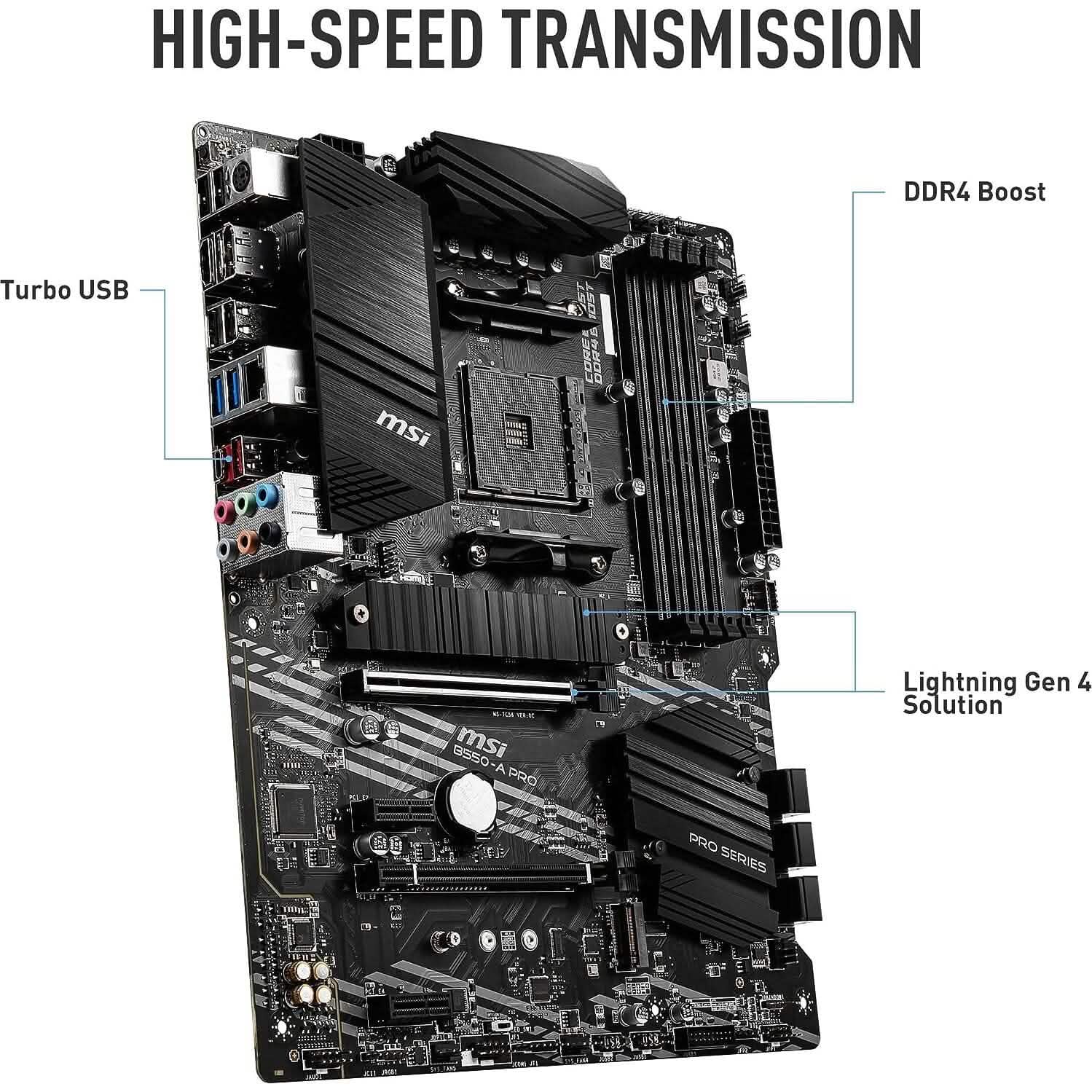 Carte mère MSI B550-A PRO ProSeries (AMD AM4, DDR4, PCIe 4.0, SATA 6Gb/s, M.2, USB 3.2 Gen 2, HDMI/DP, ATX) (Reconditionné)