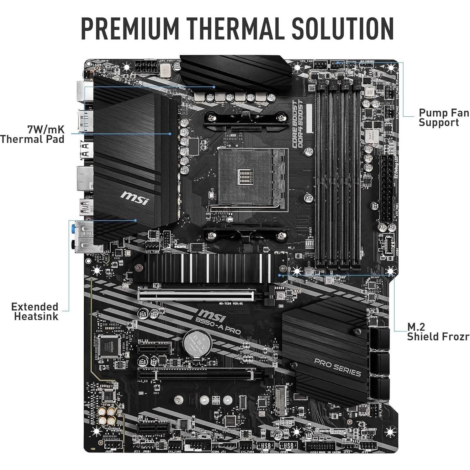 Carte mère MSI B550-A PRO ProSeries (AMD AM4, DDR4, PCIe 4.0, SATA 6Gb/s, M.2, USB 3.2 Gen 2, HDMI/DP, ATX) (Reconditionné)