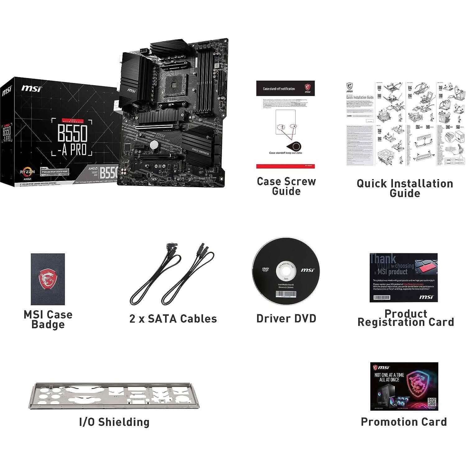 Carte mère MSI B550-A PRO ProSeries (AMD AM4, DDR4, PCIe 4.0, SATA 6Gb/s, M.2, USB 3.2 Gen 2, HDMI/DP, ATX) (Reconditionné)