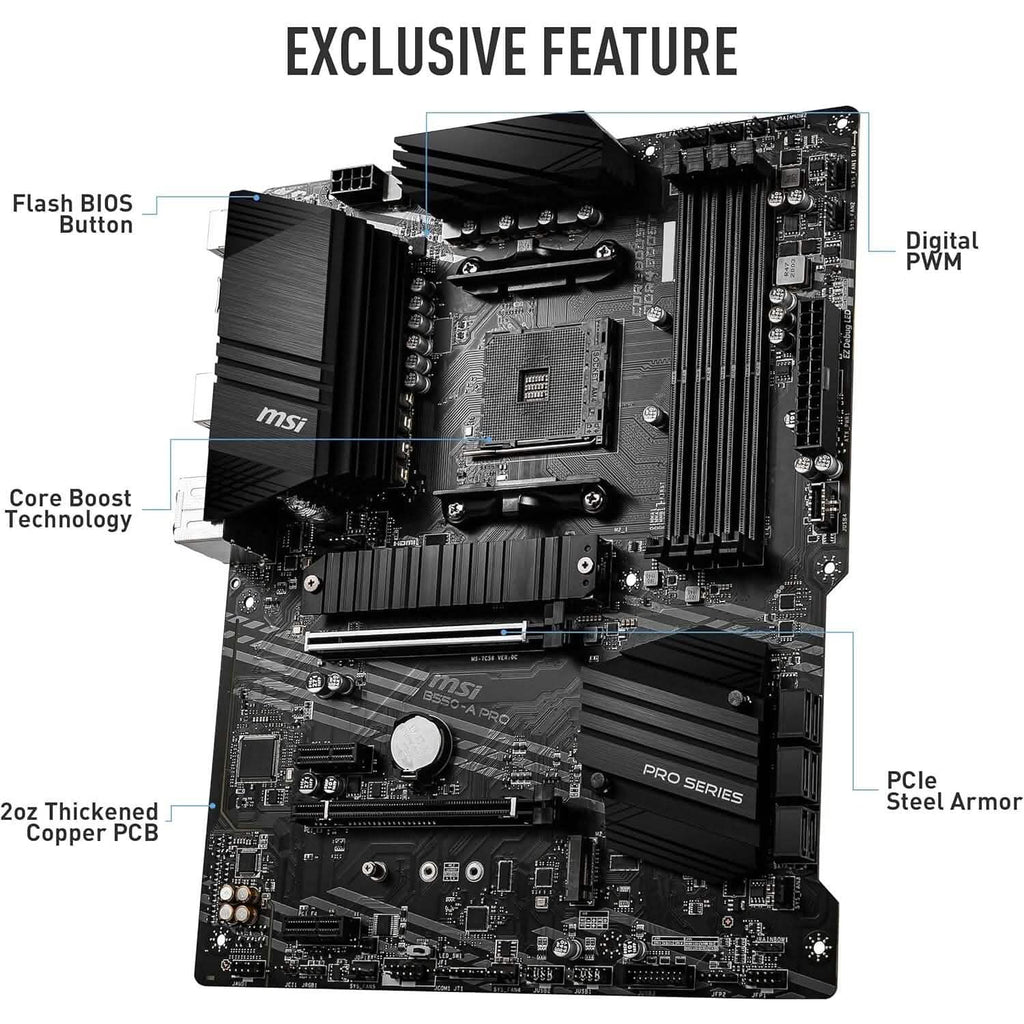 Carte mère MSI B550-A PRO ProSeries (AMD AM4, DDR4, PCIe 4.0, SATA 6Gb/s, M.2, USB 3.2 Gen 2, HDMI/DP, ATX) (Reconditionné)