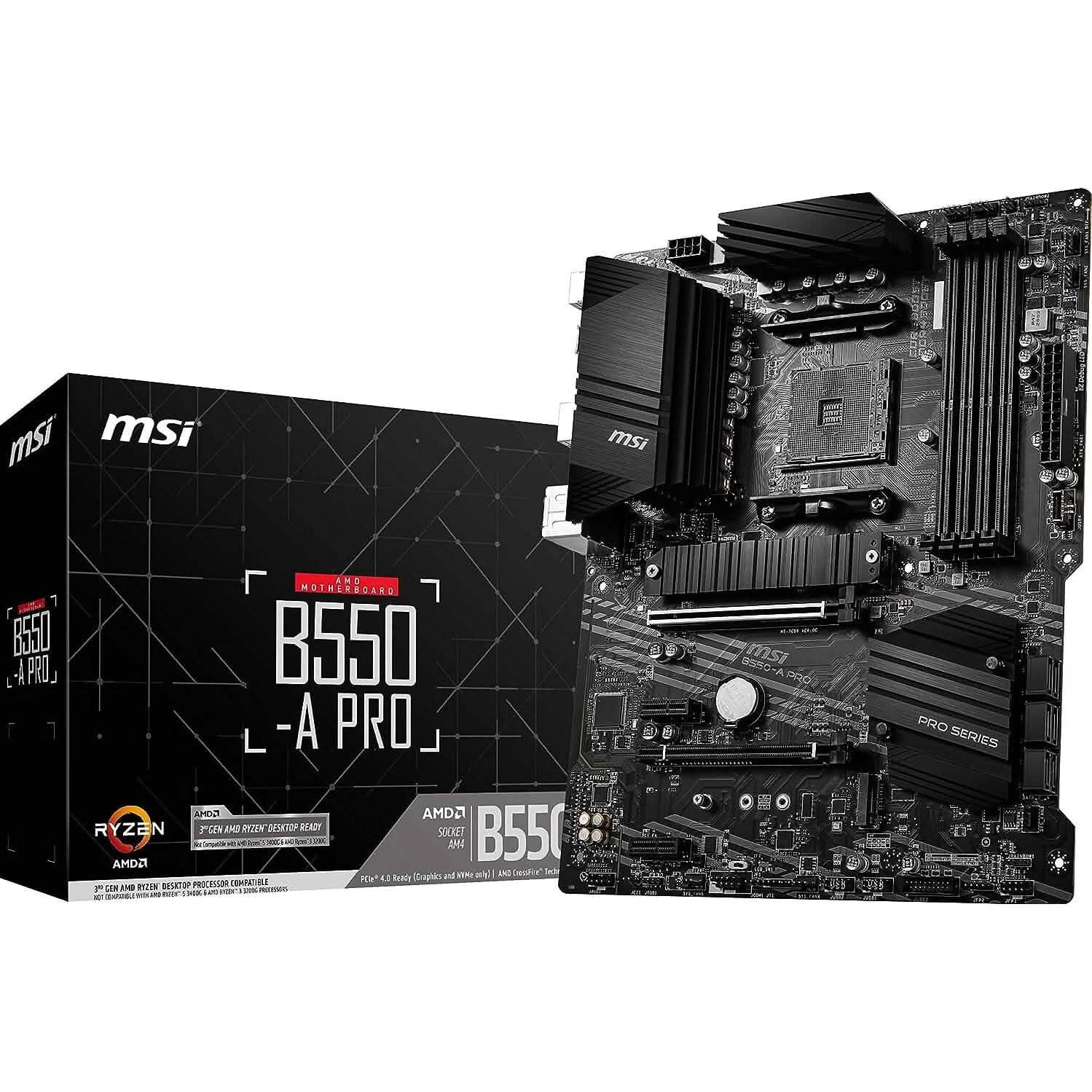 Carte mère MSI B550-A PRO ProSeries (AMD AM4, DDR4, PCIe 4.0, SATA 6Gb/s, M.2, USB 3.2 Gen 2, HDMI/DP, ATX) (Reconditionné)