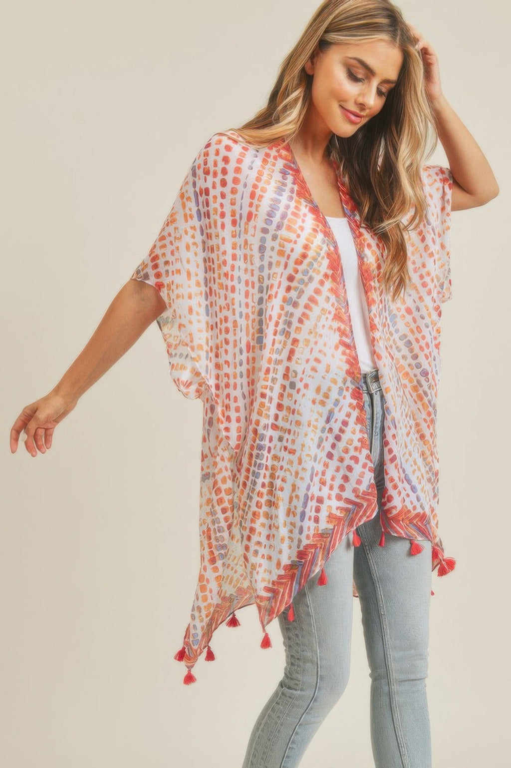 Kimono à glands avec motifs à plusieurs tirets