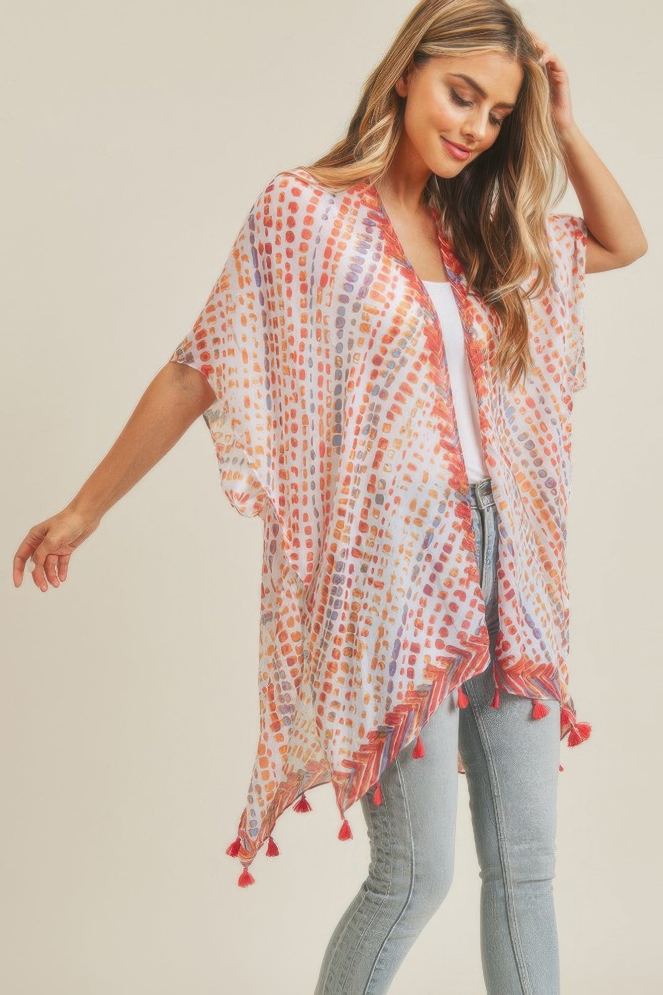 Kimono à glands avec motifs à plusieurs tirets