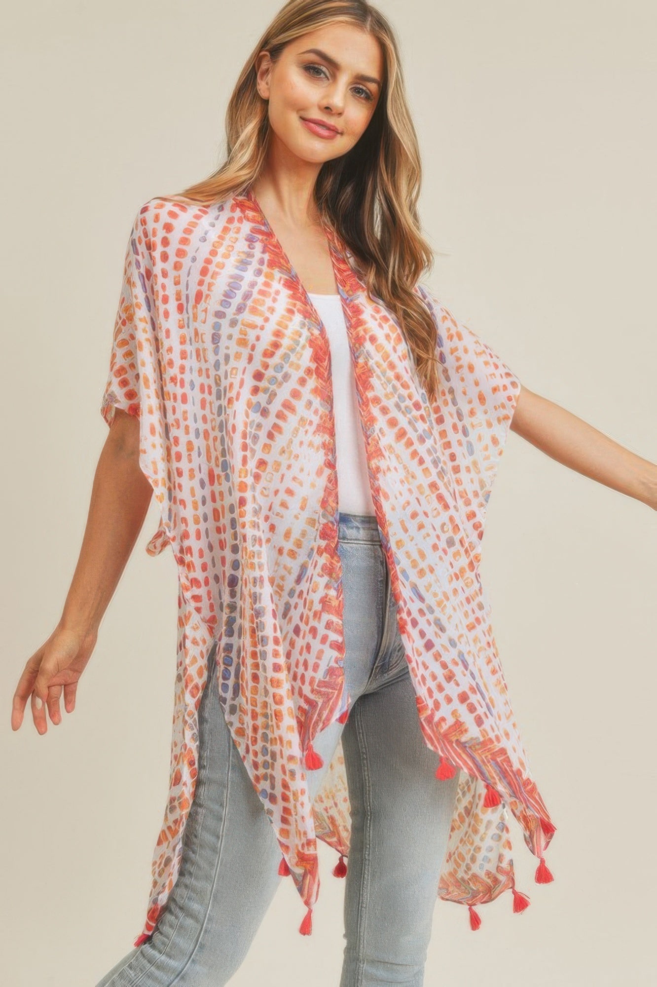 Kimono à glands avec motifs à plusieurs tirets