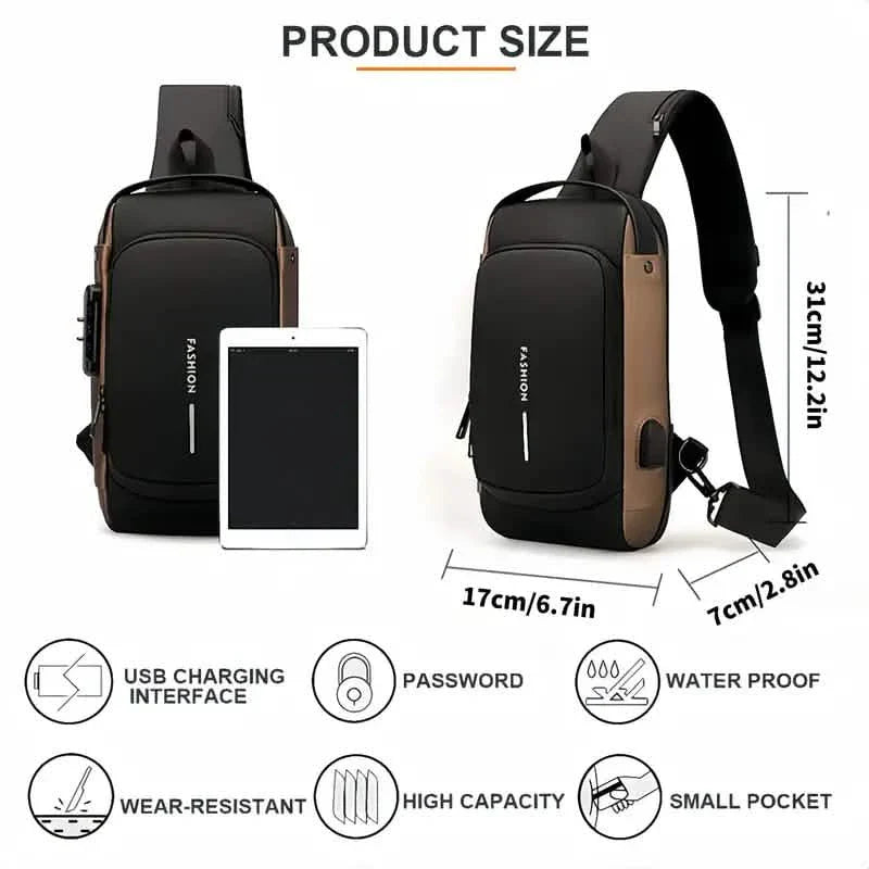 Sac à bandoulière tendance multifonctionnel avec verrouillage par mot de passe