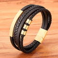 Bracelet en cuir multi-couches en acier inoxydable, bracelets de luxe en métal pour hommes, accessoires de charme, nouveau bracelet en cuir tressé multi-couches marron et noir pour hommes avec fermoir magnétique