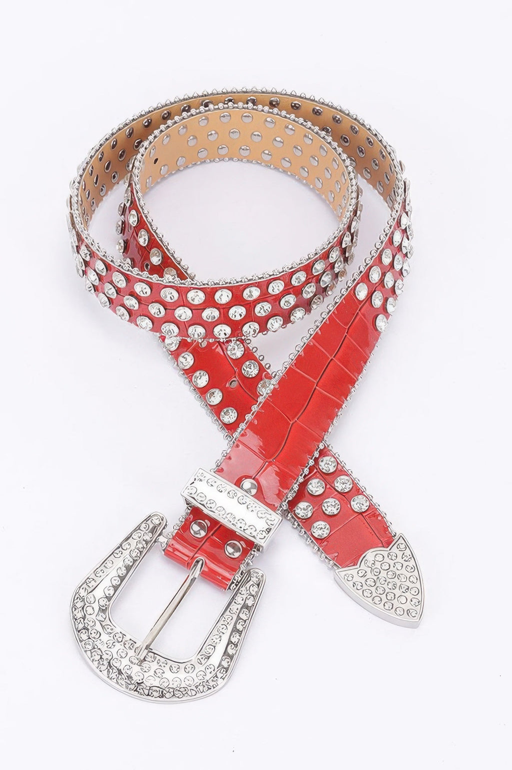 Ceinture cloutée en métal et pierres multiples